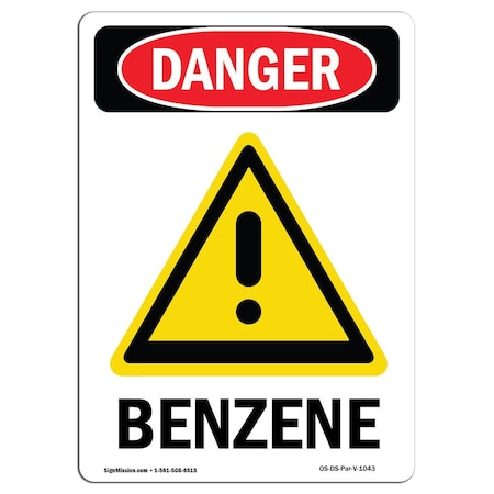OSHA Danger Sign, Benzene, 18in X 12in Decal